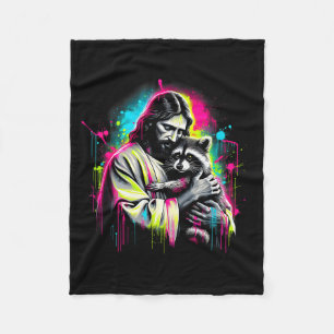 Christian Raccoon Lover Trash Holding God Faith Me Fleece Blanket