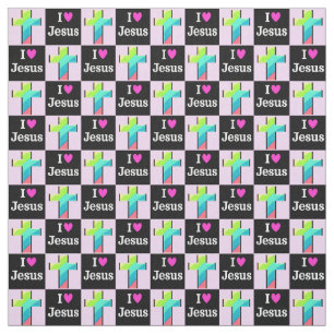 CHRISTIAN RAINBOW CROSS I LOVE JESUS FABRIC