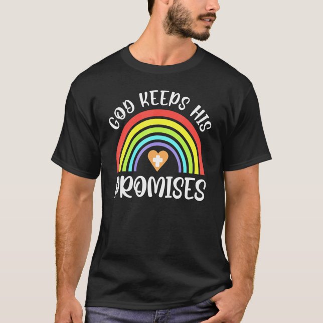 Christian Rainbow God Keeps His Promises Bible Noa T-Shirt (Front)