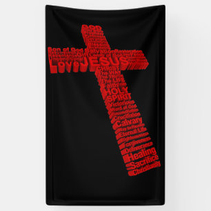 Christian Red Cross Collage Art Formed with Faith Banner