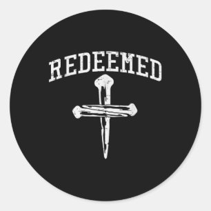 Christian Redeemed Nails Cross Faith Religious Men Classic Round Sticker
