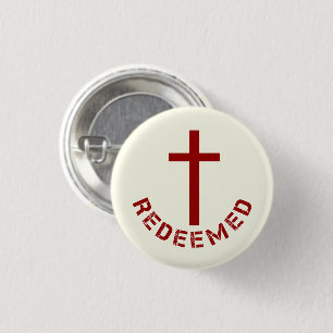 Christian Redeemed Red Cross and Text Design 3 Cm Round Badge