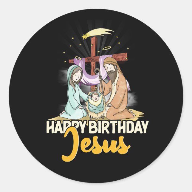 Christian Religion Christmas Church Happy Birthday Classic Round Sticker (Front)