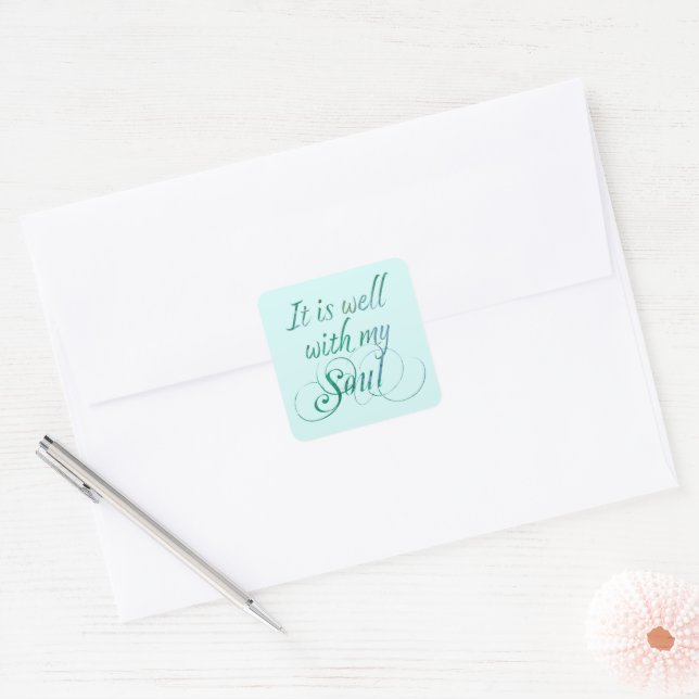 Christian Religious It Is Well With My Soul Blue Square Sticker (Envelope)