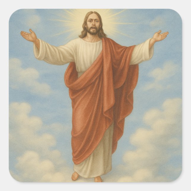 christian Religious Jesus Square Sticker (Front)