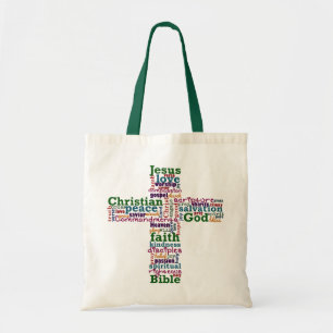 Christian Religious Word Art Cross Tote Bag