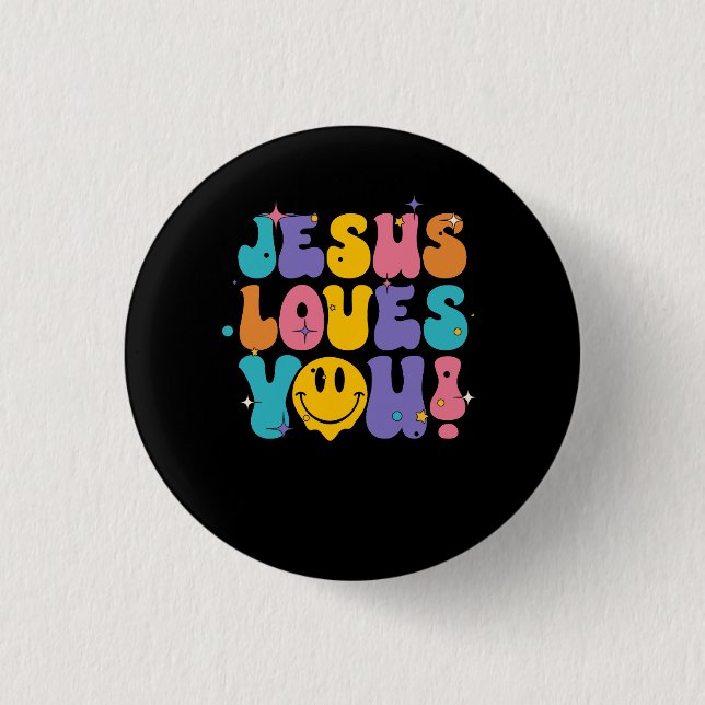 Christian Retro Jesus Loves You Religious Faith Go 3 Cm Round Badge (Front)