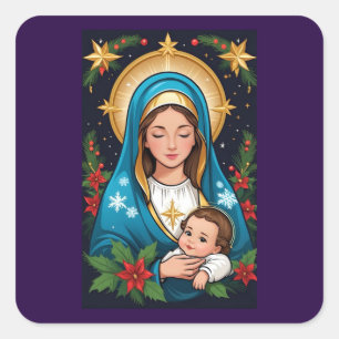 Christian Roman Catholic Virgin Mary Christmas Square Sticker