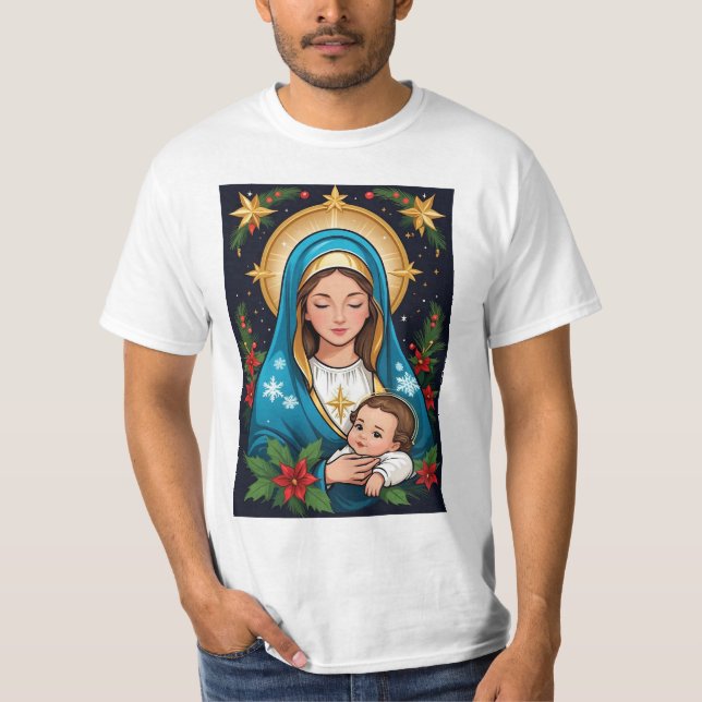 Christian Roman Catholic Virgin Mary Christmas T-Shirt (Front)