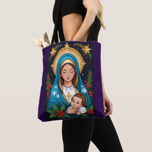 Christian Roman Catholic Virgin Mary Christmas Tote Bag