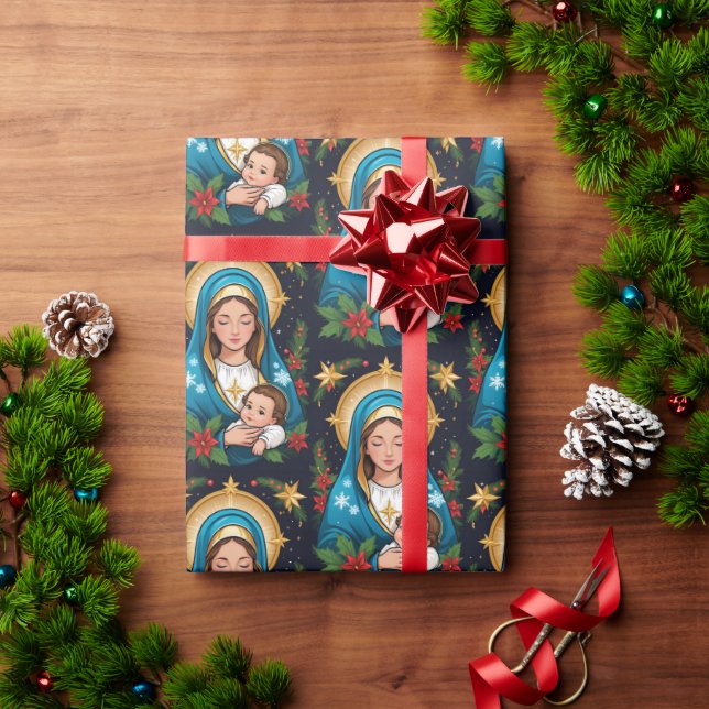 Christian Roman Catholic Virgin Mary Christmas Wrapping Paper (Holiday Gift)