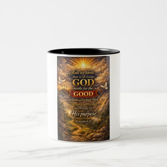 Christian Romans 8:28 Bible Verse Coffee Mug (Center)