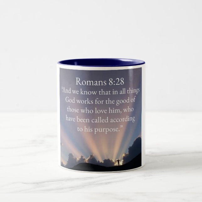 Christian Romans 8:28 Bible Verse Coffee Mug (Center)