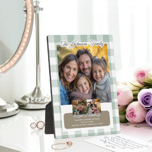 Christian Sage Buffalo Plaid Family Photo Collage Plaque