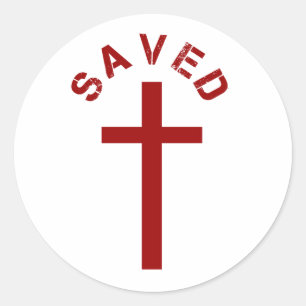 Christian Saved Red Cross and Text Design Classic Round Sticker