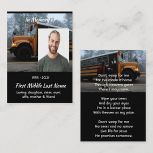 Christian School Bus Driver Memorial Keepsake  Business Card