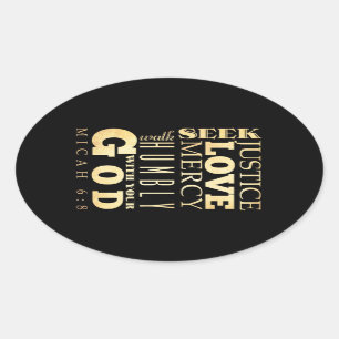 Christian Scriptural Bible Verse - Micah 6:8 Oval Sticker