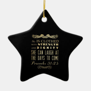 Christian Scriptural Bible Verse - Proverbs 31:25 Ceramic Tree Decoration