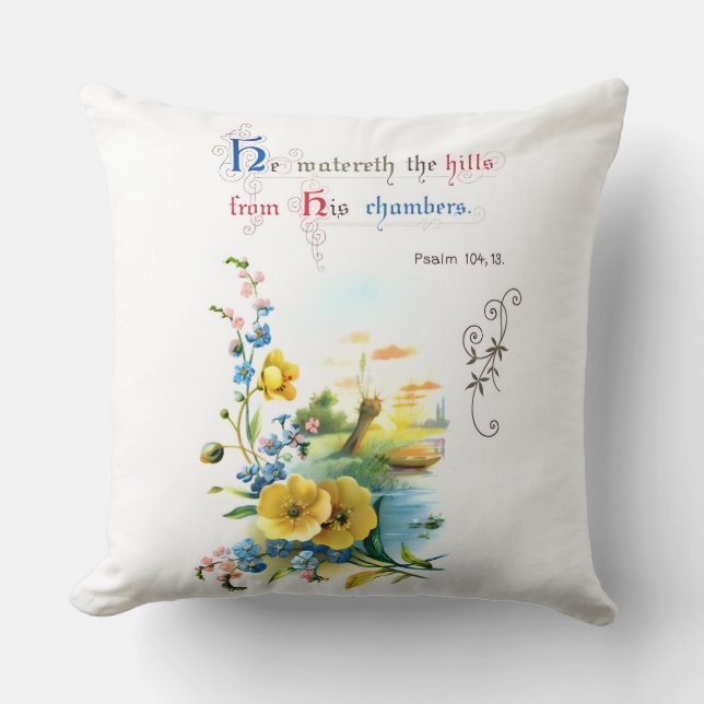 Christian Scripture And Pretty Flowers Cushion (Front)