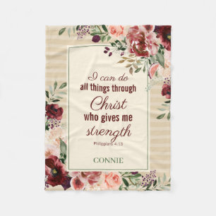 Christian Scripture Burgundy Floral Personalised Fleece Blanket