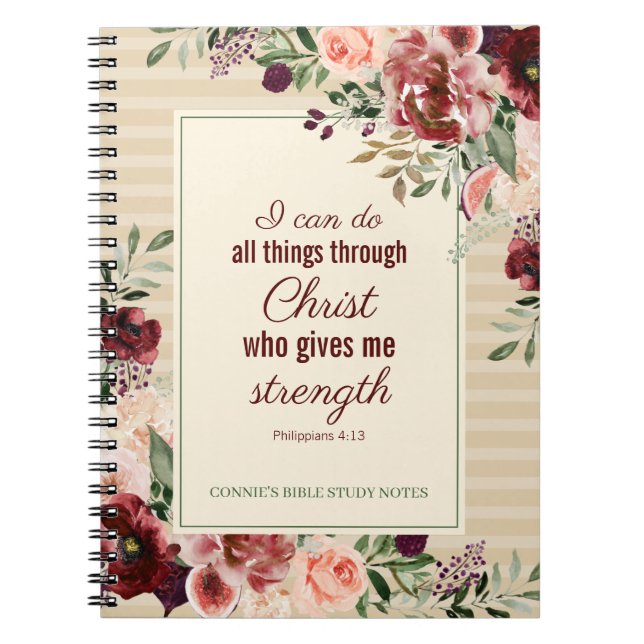 Christian Scripture Burgundy Floral Personalised Notebook (Front)