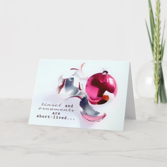 christian scripture christmas card, red ornament holiday card (Front)