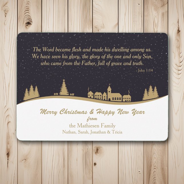 Christian Scripture Christmas Village Modern Flat Holiday Card (Creator Uploaded)