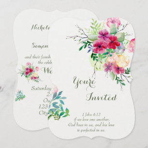 Christian Scripture Romantic  Floral Wedding Invitation