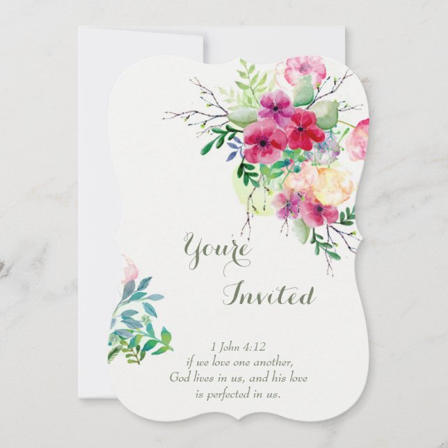 Christian Scripture Romantic  Floral Wedding Invitation (Front)