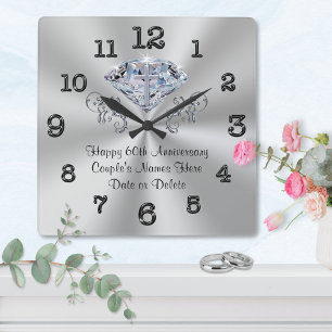 Christian Sixtieth Wedding Anniversary Gift Square Wall Clock