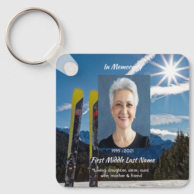 Christian Skiing Skier  Memorial Keepsake  Key Ring (Front)
