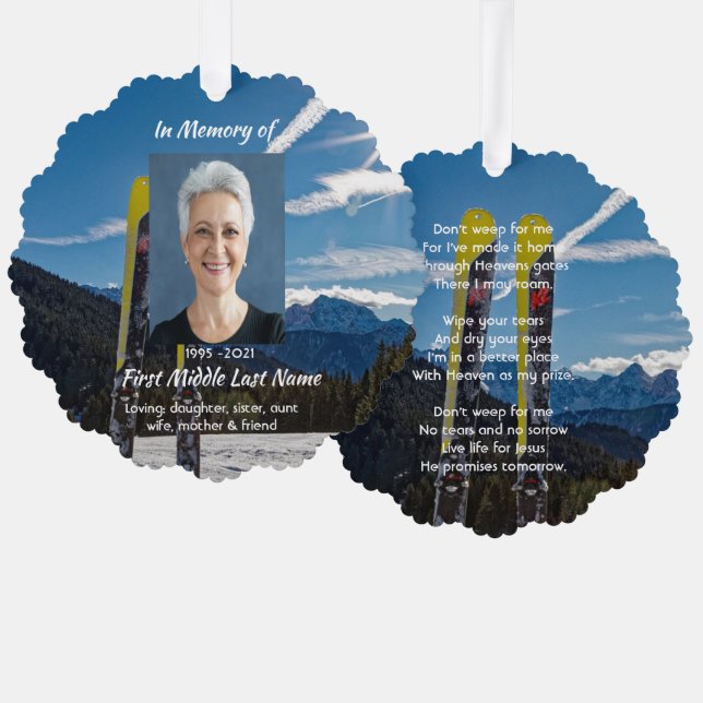 Christian Skiing Skier  Memorial Keepsake  Tree Decoration Card (Front/Back)