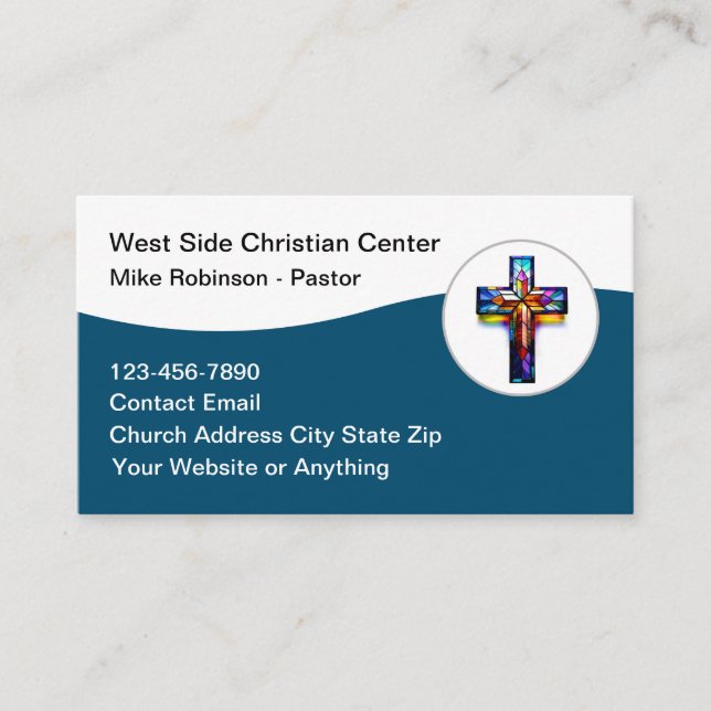 Christian Stain Glass Cross Church Business Cards (Front)