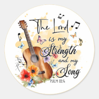 Christian Strength and Song Guitar Psalm 188:14  Classic Round Sticker