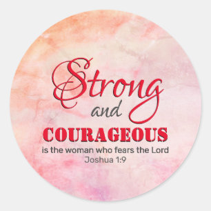 Christian STRONG AND COURAGEOUS Woman RED Classic Round Sticker