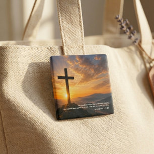 Christian Sunrise Cross Scripture 15 Cm Square Badge