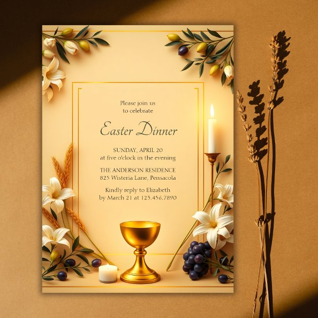 Christian Symbol Elegant Religious Easter Dinner Invitation (Elegant Religious Easter Dinner Invitation with Christian Symbolism)