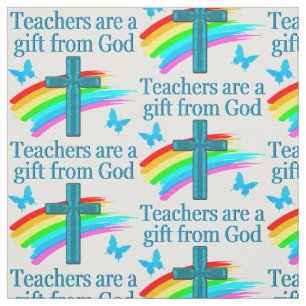CHRISTIAN TEACHER CROSS AND BUTTERFLY DESIGN FABRIC