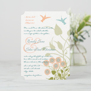 Christian Teal Coral Hummingbirds Floral Invitation