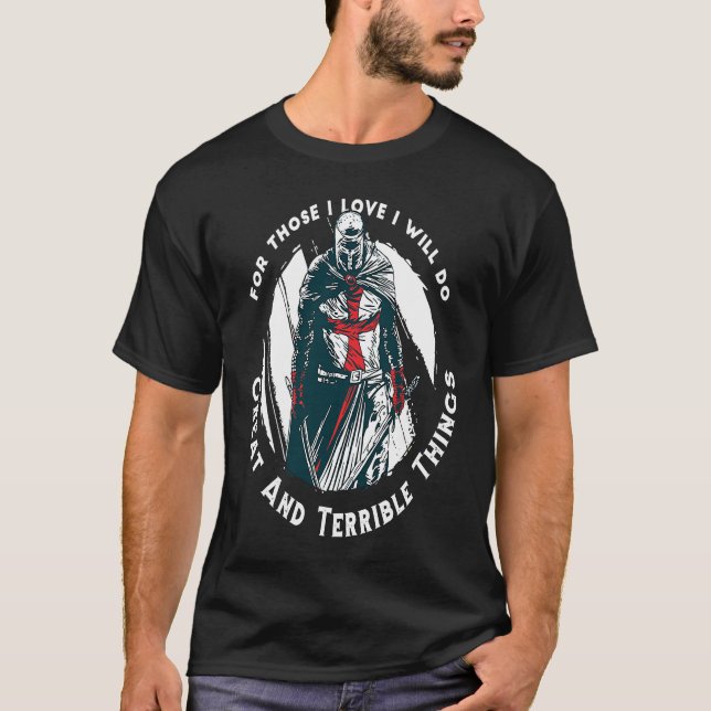 Christian Templar Knights Rosary Crusader Warrior T-Shirt (Front)