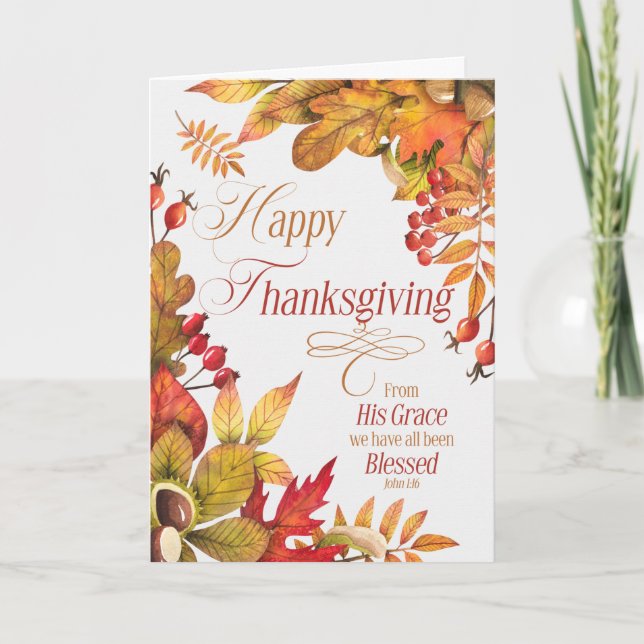 Christian Thanksgiving Autumn Blessings Scripture Holiday Card (Front)