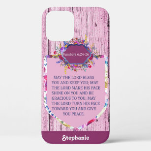 Christian The Blessing Pink Floral Bible Verse iPhone 12 Case
