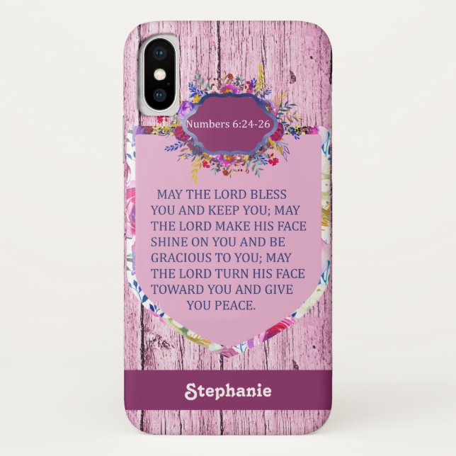 Christian The Blessing Pink Floral Bible Verse Case-Mate iPhone Case (Back)