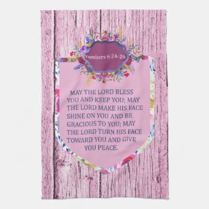 Christian The Blessing Pink Floral Bible Verse Tea Towel