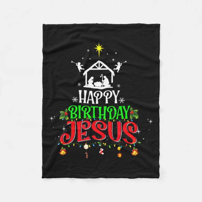 Christian Tree Christmas Happy Birthday Jesus Wome Fleece Blanket (Front)