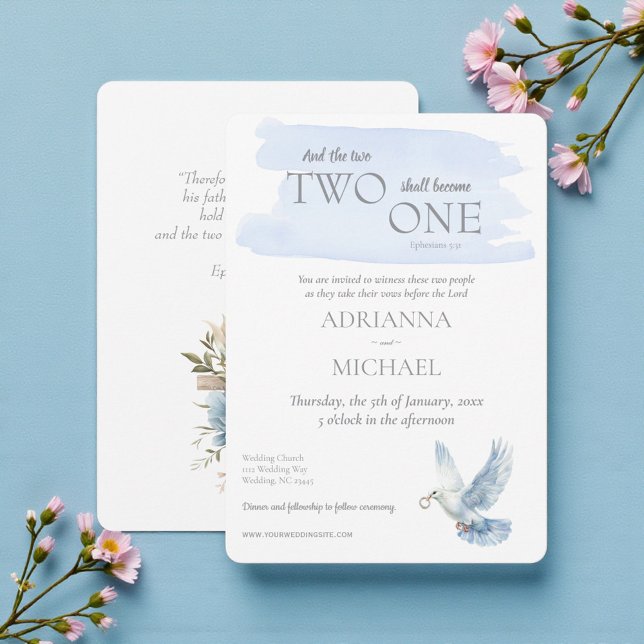 Christian Two Become One Watercolor Light Blue Invitation (Creator Uploaded)