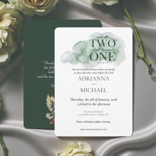 Christian Two Become One Watercolor Teal Green Invitation (Creator Uploaded)