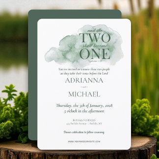 Christian Two Become One Watercolor Teal Green Invitation