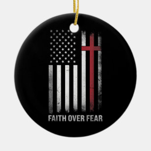 Christian US USA Flag American Christ Faith Over F Ceramic Tree Decoration
