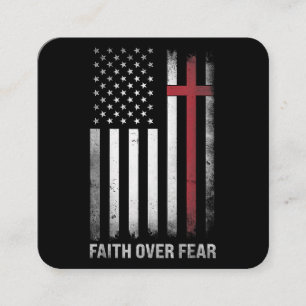 Christian US USA Flag American Christ Faith Over F Square Business Card